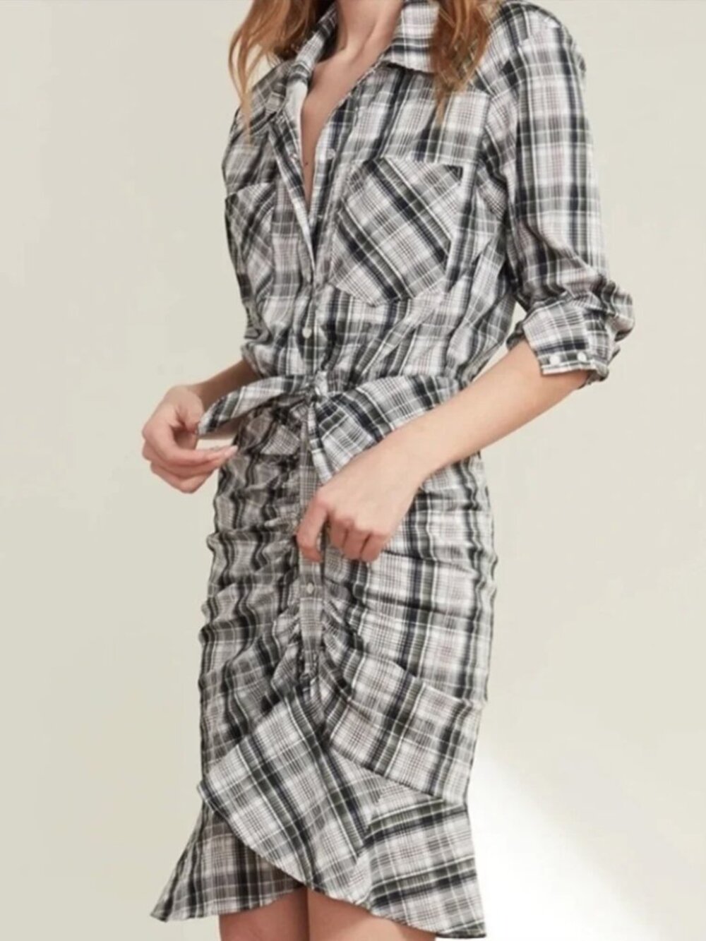 Veronica Beard Valle Dress Plaid Ruffle